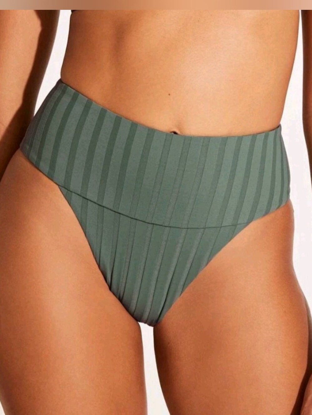 Vitamin A Emmi High Waist Bottom Aloe Green SuperRib Medium NWT Swim M Bikini